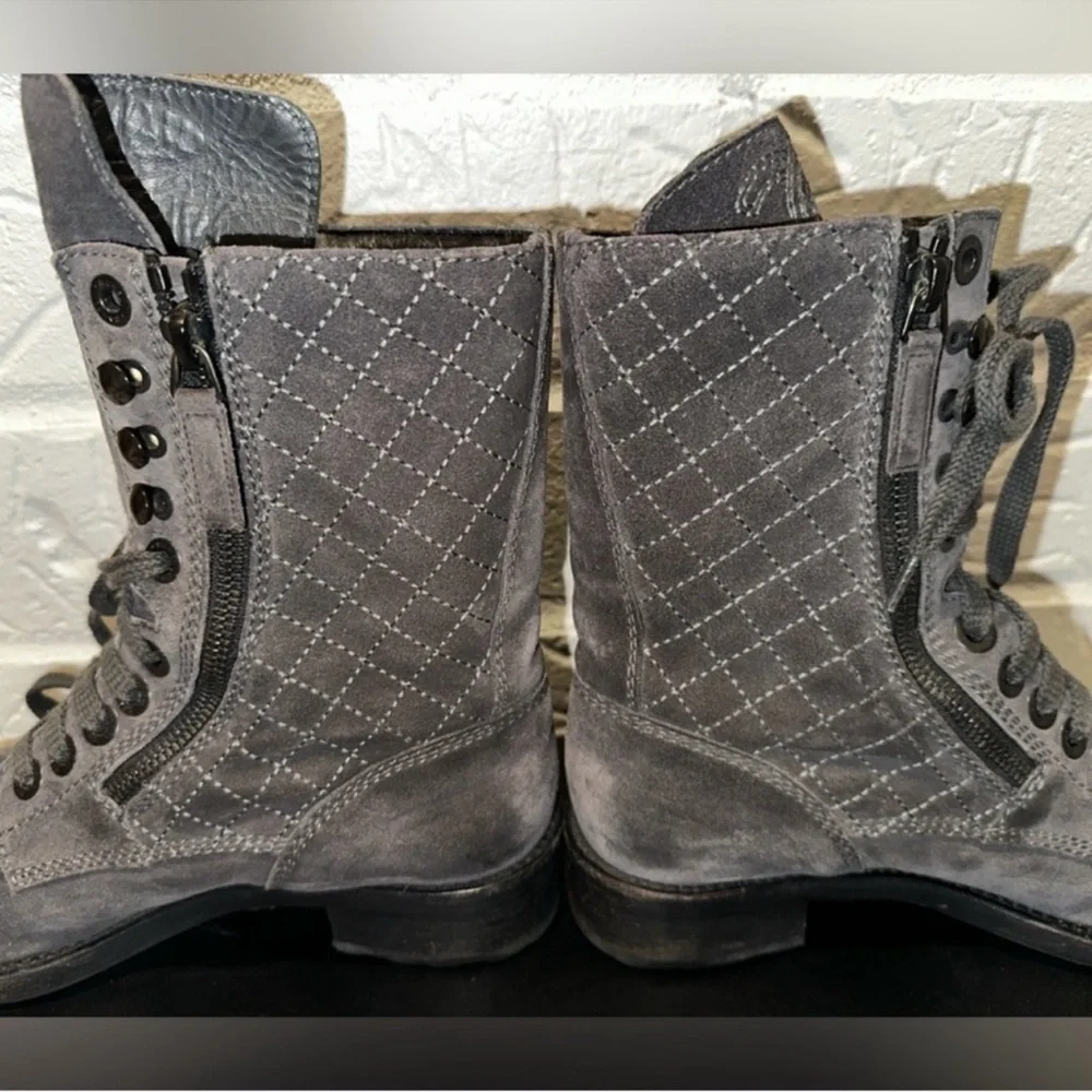Chanel 2014 Interlocking CC Logo Grey Combat Boots Size 37